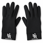 Pair of black NW gloves showing the white Northwafandz cuff logos