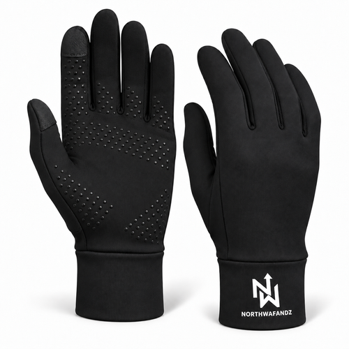 AI-retouched studio preview of black NW gloves, front and palm views. See original photos for actual grip detail.